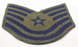 Vintage U.S. Air Force Technical Sergeant Dark Blue Thread on Olive Green 3 1/2" x 3 1/2" Fabric Patch Badge Insignia