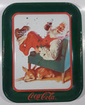 Vintage 1989 Coca-Cola Santa with Deer Green Metal Beverage Serving Tray