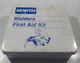 Vintage North Welder's First Aid Kit White Metal Hinged Box