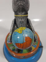 Vintage Elephant Carry Plane 10 1/2" Tall Tin Metal Key Wind Up Toy Made in China