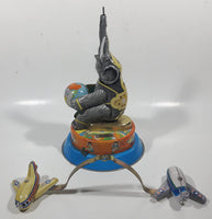 Vintage Elephant Carry Plane 10 1/2" Tall Tin Metal Key Wind Up Toy Made in China