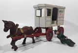 Vintage Fresh Milk Delivery Horse Drawn Wagon Carriage White and Red 11" Long Cast Iron Toy with Extra Driver