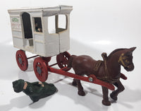 Vintage Fresh Milk Delivery Horse Drawn Wagon Carriage White and Red 11" Long Cast Iron Toy with Extra Driver