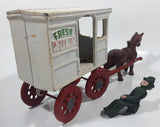 Vintage Fresh Milk Delivery Horse Drawn Wagon Carriage White and Red 11" Long Cast Iron Toy with Extra Driver