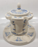 Antique Blue and White Tobacco Humidor Jar 6" Tall Raised Relief Ceramic Six Pipe Stand