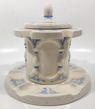 Antique Blue and White Tobacco Humidor Jar 6" Tall Raised Relief Ceramic Six Pipe Stand