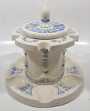 Antique Blue and White Tobacco Humidor Jar 6" Tall Raised Relief Ceramic Six Pipe Stand