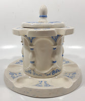 Antique Blue and White Tobacco Humidor Jar 6" Tall Raised Relief Ceramic Six Pipe Stand