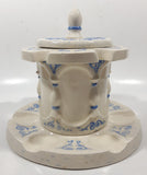 Antique Blue and White Tobacco Humidor Jar 6" Tall Raised Relief Ceramic Six Pipe Stand