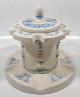 Antique Blue and White Tobacco Humidor Jar 6" Tall Raised Relief Ceramic Six Pipe Stand