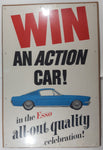 Rare Vintage Win An Action Car! in the ESSO all-out quality celebration! Blue 1967 Ford Mustang Fastback Large 24" x 36" Thin Cardboard Original Store Advertising Sign