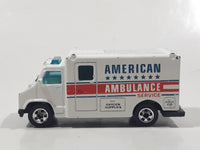 1989 Hot Wheels Workhorses American Ambulance White Die Cast Toy Car Emergency Paramedics Rescue Vehicle with Opening Rear Doors