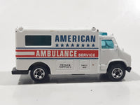 1989 Hot Wheels Workhorses American Ambulance White Die Cast Toy Car Emergency Paramedics Rescue Vehicle with Opening Rear Doors