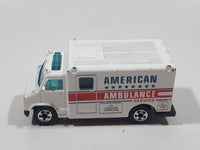 1989 Hot Wheels Workhorses American Ambulance White Die Cast Toy Car Emergency Paramedics Rescue Vehicle with Opening Rear Doors