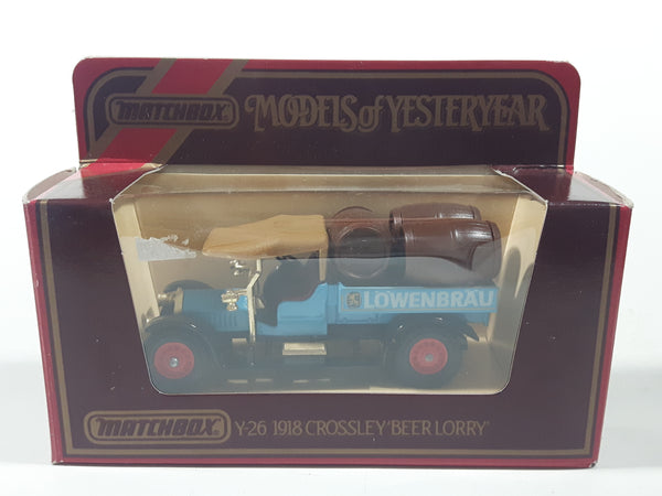 Vintage Matchbox Models of Yesteryear Y-26 1918 Crossley Beer Lorry Lowenbrau Blue and Brown Die Cast Toy Car Vehicle New in Box