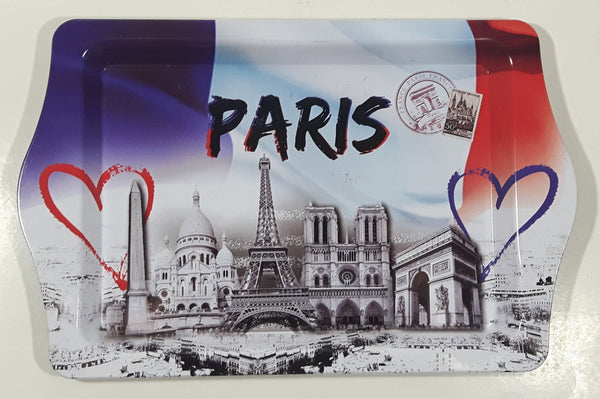 Paris Eiffel Tower, Hearts, and Building Themed 6 1/4" x 10" Metal Tray