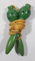 Vintage Wood Handle Skipping Jump Rope Painted Green with Black Spots and Eyes 62" Long