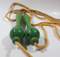 Vintage Wood Handle Skipping Jump Rope Painted Green with Black Spots and Eyes 62" Long
