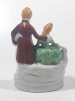 Antique 1945 to 1951 Occupied Japan Colonial Man and Woman Couple 4 1/4" Tall Hand Painted Porcelain Figurine