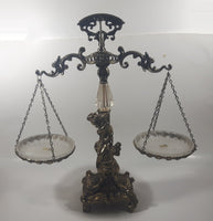 Vintage Bleikristall Ornate Cherub Themed 17 1/4" Tall Brass and 24% Leaded Crystal Glass Tray Scales of Justice Balance Scale