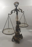 Vintage Bleikristall Ornate Cherub Themed 17 1/4" Tall Brass and 24% Leaded Crystal Glass Tray Scales of Justice Balance Scale