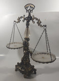 Vintage Bleikristall Ornate Cherub Themed 17 1/4" Tall Brass and 24% Leaded Crystal Glass Tray Scales of Justice Balance Scale