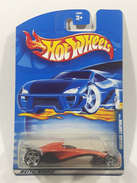 2001 Hot Wheels Greased Lightnin' Orange and Black Die Cast Toy Car Vehicle New in Package