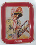 Vintage 1972 Coca-Cola Girl in Duster 1909 Pinup Girl Red Metal Beverage Serving Tray