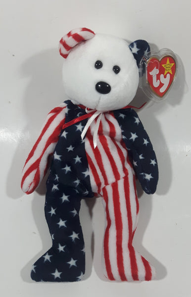 1999 Ty Beanie Babies Spangled The Bear White Plush Stuffed Animal Toy New with Tags