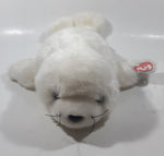 2002 Ty Classic Beanie Babies Flippers Baby Seal White 15" Long Plush Stuffed Animal Toy New with Tags