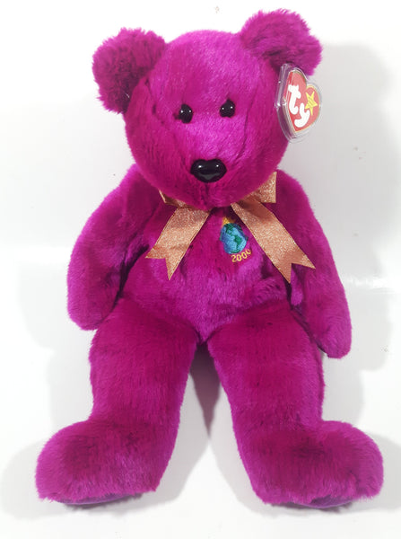 1999 2000 Ty Beanie Buddy Millennium Pink Teddy Bear 13" Tall Plush Stuffed Animal Toy New with Tags