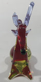 Vintage Laying Reindeer Red Green and Clear 6 1/4" Long Art Vaseline Uranium Glass Ornament
