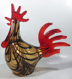 Vintage Murano Style Chicken Rooster Red Yellow Black 8 1/4" Long Art Glass Ornament