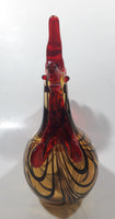 Vintage Murano Style Chicken Rooster Red Yellow Black 8 1/4" Long Art Glass Ornament