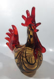 Vintage Murano Style Chicken Rooster Red Yellow Black 8 1/4" Long Art Glass Ornament