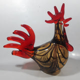 Vintage Murano Style Chicken Rooster Red Yellow Black 8 1/4" Long Art Glass Ornament