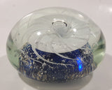 Vintage Murano Style Detailed Cobalt Blue and White Jellyfish 4" Wide Art Glass Paperweight Ornament