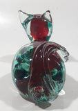 Vintage Murano Style Clear Red and Green Laying Cat 7 1/2" Long Art Glass Ornament