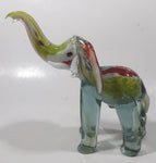 Vintage Murano Clear Green Yellow Red Elephant 7" Tall Art Glass Ornament