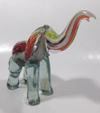 Vintage Murano Clear Green Yellow Red Elephant 7" Tall Art Glass Ornament