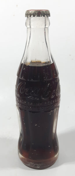 Vintage Coca-Cola 7 3/4" Tall 6oz Embossed Clear Glass Soda Pop Bottle Full Unopened