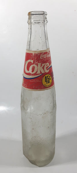 Vintage Coca-Cola Coke 45 Cent 9 1/2" Tall 355ml Paper Label Thumbprint Blurred Glass Soda Pop Bottle