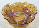 Vintage Indiana Orange Amber Iridescent Rainbow Leaves and Berry Themed  7 1/4" Wide Carnival Glass Dish