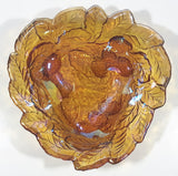Vintage Indiana Orange Amber Iridescent Rainbow Leaves and Berry Themed  7 1/4" Wide Carnival Glass Dish
