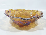 Vintage Indiana Orange Amber Iridescent Rainbow Leaves and Berry Themed  7 1/4" Wide Carnival Glass Dish