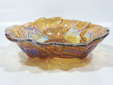 Vintage Indiana Orange Amber Iridescent Rainbow Leaves and Berry Themed  7 1/4" Wide Carnival Glass Dish