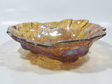 Vintage Indiana Orange Amber Iridescent Rainbow Leaves and Berry Themed  7 1/4" Wide Carnival Glass Dish