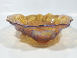 Vintage Indiana Orange Amber Iridescent Rainbow Leaves and Berry Themed  7 1/4" Wide Carnival Glass Dish