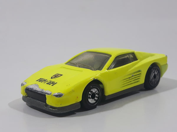 1993 Hot Wheels Criss Cross Crash Set Ferrari Testarossa Fluorescent Yellow Die Cast Toy Super Car Exotic Vehicle