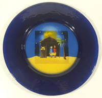 Nativity Scene Baby Jesus Birth 13" Diameter Decorative Cobalt Blue Glass Plate